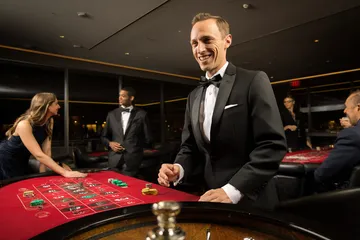 A woman smiling by bright slot machines showing lucky symbols, showcasing the exciting slot offerings at XXBB.